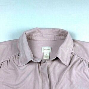 Chicos Womens Size 1 Button Up Shirt Blouse Dusty Mauve Long Sleeve‎ Collared